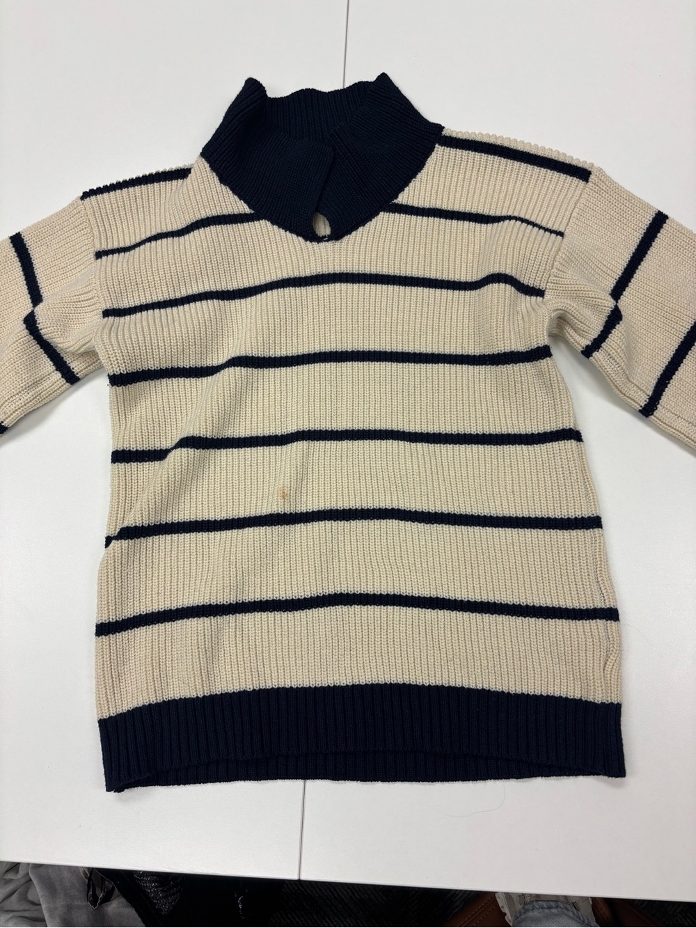 Navy and Cream Striped Knit Sweater